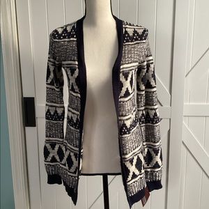 NWT Women's Mossimo Supply Co Navy & Cream Long Cardigan Sweater Sz XS